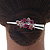 Medium Pink Crystal, Triple Rose Hair Beak Clip/ Concord/ Alligator Clip In Silver Tone - 75mm L - view 3