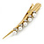 Long Vintage Inspired Gold Tone Clear Crystal White Faux Pearl Hair Beak Clip/ Concord/ Crocodile Clip - 13cm L - view 8