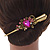 Long Vintage Inspired Gold Tone Fuchsia/ Pink Crystal Floral Hair Beak Clip/ Concord/ Crocodile Clip - 13.5cm L - view 3