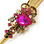 Long Vintage Inspired Gold Tone Fuchsia/ Pink Crystal Floral Hair Beak Clip/ Concord/ Crocodile Clip - 13.5cm L - view 4