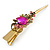 Long Vintage Inspired Gold Tone Fuchsia/ Pink Crystal Floral Hair Beak Clip/ Concord/ Crocodile Clip - 13.5cm L - view 6