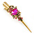 Long Vintage Inspired Gold Tone Fuchsia/ Pink Crystal Floral Hair Beak Clip/ Concord/ Crocodile Clip - 13.5cm L - view 10