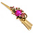 Long Vintage Inspired Gold Tone Fuchsia/ Pink Crystal Floral Hair Beak Clip/ Concord/ Crocodile Clip - 13.5cm L - view 8