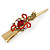 Long Vintage Inspired Gold Tone Ruby Red Crystal Whimsical Feather Hair Beak Clip/ Concord/ Crocodile Clip - 13.5cm L - view 5