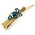 Long Vintage Inspired Gold Tone Teal Crystal Whimsical Feather Hair Beak Clip/ Concord/ Crocodile Clip - 13.5cm L - view 6