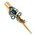 Long Vintage Inspired Gold Tone Teal Crystal Whimsical Feather Hair Beak Clip/ Concord/ Crocodile Clip - 13.5cm L - view 8