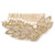Oversized Bridal/ Wedding/ Prom/ Party Gold Plated Crystal, Pearl Leaf Hair Comb - 90mm W - view 7