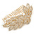 Oversized Bridal/ Wedding/ Prom/ Party Gold Plated Crystal, Pearl Leaf Hair Comb - 90mm W - view 6