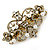 Vintage Inspired Antique Gold Open Cut Clear Crystal, White Glass Pearl Barrette Hair Clip Grip - 85mm Across