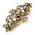 Vintage Inspired Antique Gold Open Cut Clear Crystal, White Glass Pearl Barrette Hair Clip Grip - 85mm Across - view 8