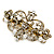 Vintage Inspired Antique Gold Open Cut Clear Crystal, White Glass Pearl Barrette Hair Clip Grip - 85mm Across - view 9