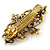 Vintage Inspired Antique Gold Open Cut Clear Crystal, White Glass Pearl Barrette Hair Clip Grip - 85mm Across - view 10