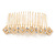 Bridal/ Wedding/ Prom/ Party Gold Tone Clear Crystal, Cream Faux Pearl Double Square Pattern Hair Comb - 80mm - view 7