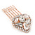 Mini Bridal/ Prom/ Party Faux Pearl  Clear Glass Stone Side Hair Comb In Rose Gold Tone Metal - 30mm Across - view 5