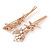 2 Bridal/ Prom Clear Crystal, White Glass Pearl Butterfly Hair Grips/ Slides In Rose Gold Metal - 70mm L - view 5