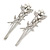 2 Bridal/ Prom Clear Crystal, White Glass Pearl Butterfly Hair Grips/ Slides In Rhodium Plating - 70mm L - view 7