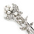 2 Bridal/ Prom Clear Crystal, White Glass Pearl Butterfly Hair Grips/ Slides In Rhodium Plating - 70mm L - view 4