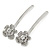 2 Bridal/ Prom Clear Crystal Flower Hair Grips/ Slides In Rhodium Plating - 60mm Across - view 1
