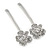 2 Bridal/ Prom Clear Crystal Flower Hair Grips/ Slides In Rhodium Plating - 60mm Across - view 8