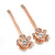 2 Bridal/ Prom Clear Crystal Flower Hair Grips/ Slides In Rose Gold Tone - 60mm Across