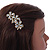 Vintage Inspired Triple Flower Crystal, Faux Pearl Hair Beak Clip/ Concord Clip In Antique Gold Tone - 70mm L - view 3