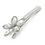 Large Glass Pearl, Clear Crystal Flower Hair Beak Clip/ Concord Clip In Rhodium Plated Metal - 90mm L - view 6
