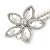 Large Glass Pearl, Clear Crystal Flower Hair Beak Clip/ Concord Clip In Rhodium Plated Metal - 90mm L - view 4