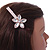 Large Glass Pearl, Clear Crystal Flower Hair Beak Clip/ Concord Clip In Rose Gold Tone - 90mm L - view 3