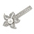 Large Glass Pearl, Clear Crystal Flower Hair Beak Clip/ Concord Clip In Rhodium Plating - 85mm L - view 9