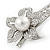 Large Glass Pearl, Clear Crystal Flower Hair Beak Clip/ Concord Clip In Rhodium Plating - 85mm L - view 4