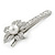 Large Glass Pearl, Clear Crystal Flower Hair Beak Clip/ Concord Clip In Rhodium Plating - 85mm L - view 6