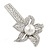Large Glass Pearl, Clear Crystal Flower Hair Beak Clip/ Concord Clip In Rhodium Plating - 85mm L - view 8