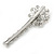 Large Clear Crystal Flower Hair Beak Clip/ Concord Clip In Rhodium Plated Metal - 90mm L - view 4