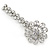 Large Clear Crystal Flower Hair Beak Clip/ Concord Clip In Rhodium Plated Metal - 90mm L - view 8