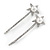 Pair Of Clear Crystal White Pearl Star Hair Slides In Rhodium Plating - 60mm L