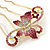 Statement Magenta/ Pink / AB Crystal Butterfly Side Comb In Gold Plated Metal - 95mm L - view 4