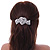 Bridal Wedding Prom Silver Tone Glass Pearl, Crystal Heart Barrette Hair Clip Grip - 90mm W - view 2