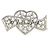 Bridal Wedding Prom Silver Tone Glass Pearl, Crystal Heart Barrette Hair Clip Grip - 90mm W - view 5