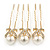 Bridal/ Wedding/ Prom/ Party Set Of 3 Gold Plated Clear Austrian Crystal Faux Pearl Hair Pins - view 9