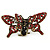 Vintage Inspired Red Crystal Butterfly with Mobile Wings Hair Claw In Antique Gold Tone - 85mm Across - view 8