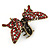 Vintage Inspired Red Crystal Butterfly with Mobile Wings Hair Claw In Antique Gold Tone - 85mm Across - view 6