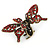 Vintage Inspired Red Crystal Butterfly with Mobile Wings Hair Claw In Antique Gold Tone - 85mm Across - view 7