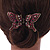 Vintage Inspired Magenta Crystal Butterfly with Mobile Wings Hair Claw In Antique Gold Tone - 85mm Across - view 3