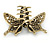Vintage Inspired Clear Crystal Butterfly with Mobile Wings Hair Claw In Antique Gold Tone - 85mm Across - view 5