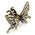 Vintage Inspired Clear Crystal Butterfly with Mobile Wings Hair Claw In Antique Gold Tone - 85mm Across - view 7