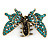 Vintage Inspired Teal Crystal Butterfly with Mobile Wings Hair Claw In Antique Gold Tone - 85mm Across - view 6