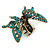 Vintage Inspired Teal Crystal Butterfly with Mobile Wings Hair Claw In Antique Gold Tone - 85mm Across - view 7