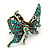 Vintage Inspired Teal Crystal Butterfly with Mobile Wings Hair Claw In Antique Gold Tone - 85mm Across - view 9