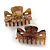 Set of 2 Small Shiny Snake Print Acrylic Hair Claws/ Clamps (Brown/ Beige) - 35mm Long