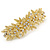 Bright Gold Tone Matt Diamante Leaf Barrette Hair Clip Grip - 80mm Across - view 9